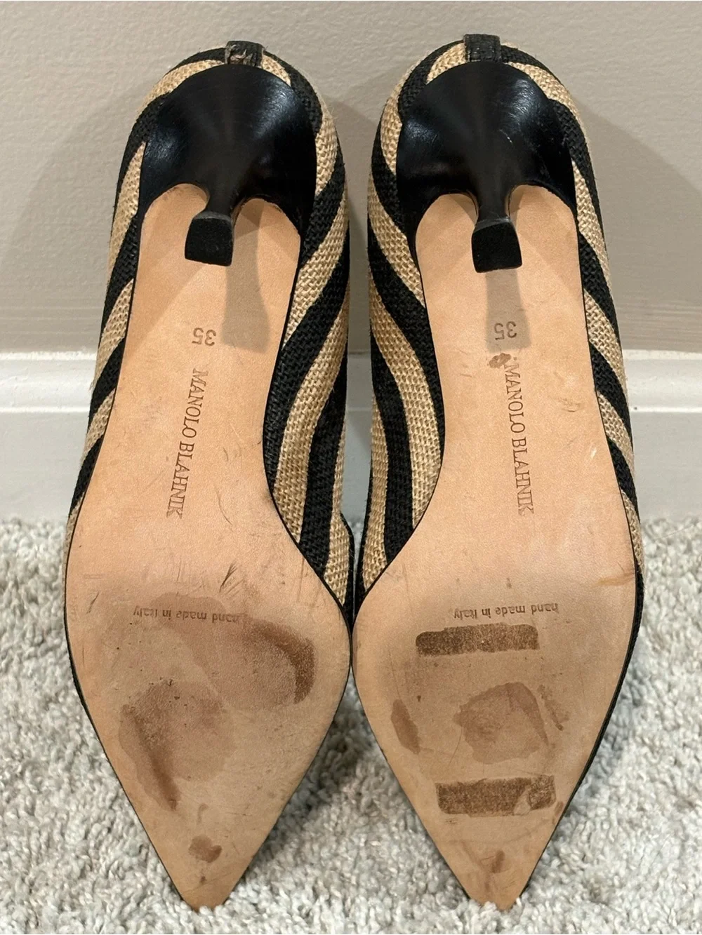 Manolo Blahnik Striped Canvas/Raffia Pumps Women’s Size 36/5